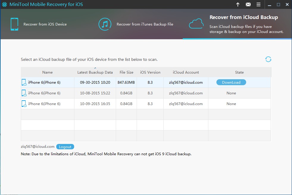 recover from iCloud backup file select a backup file to scan