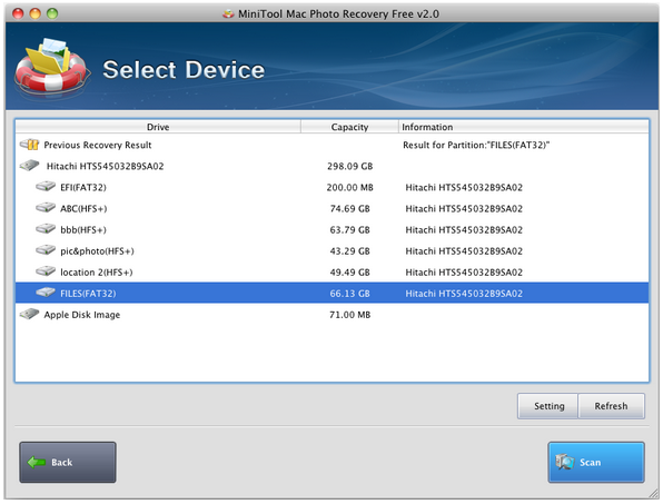 recover lost photos on mac select device to scan