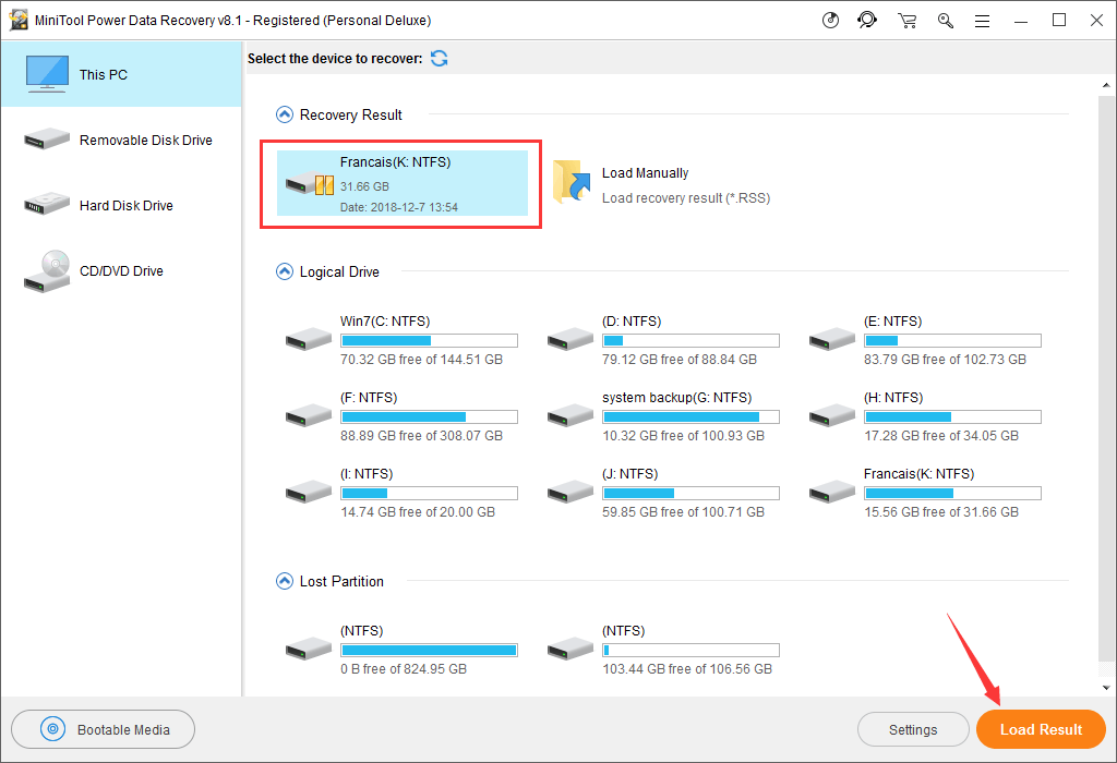 load previous recovery result