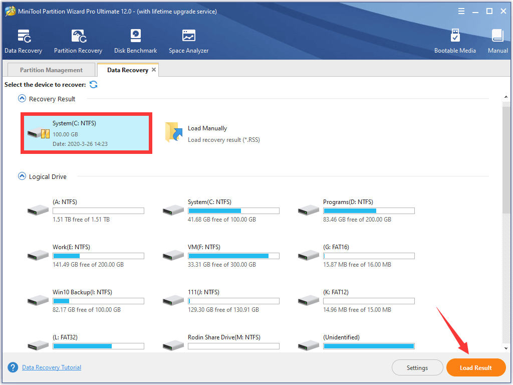 load previous recovery result 1