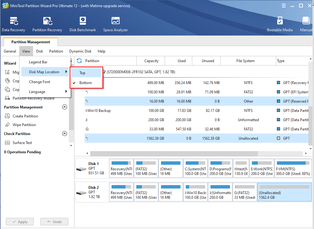 Disk Map Location of Partition Manager