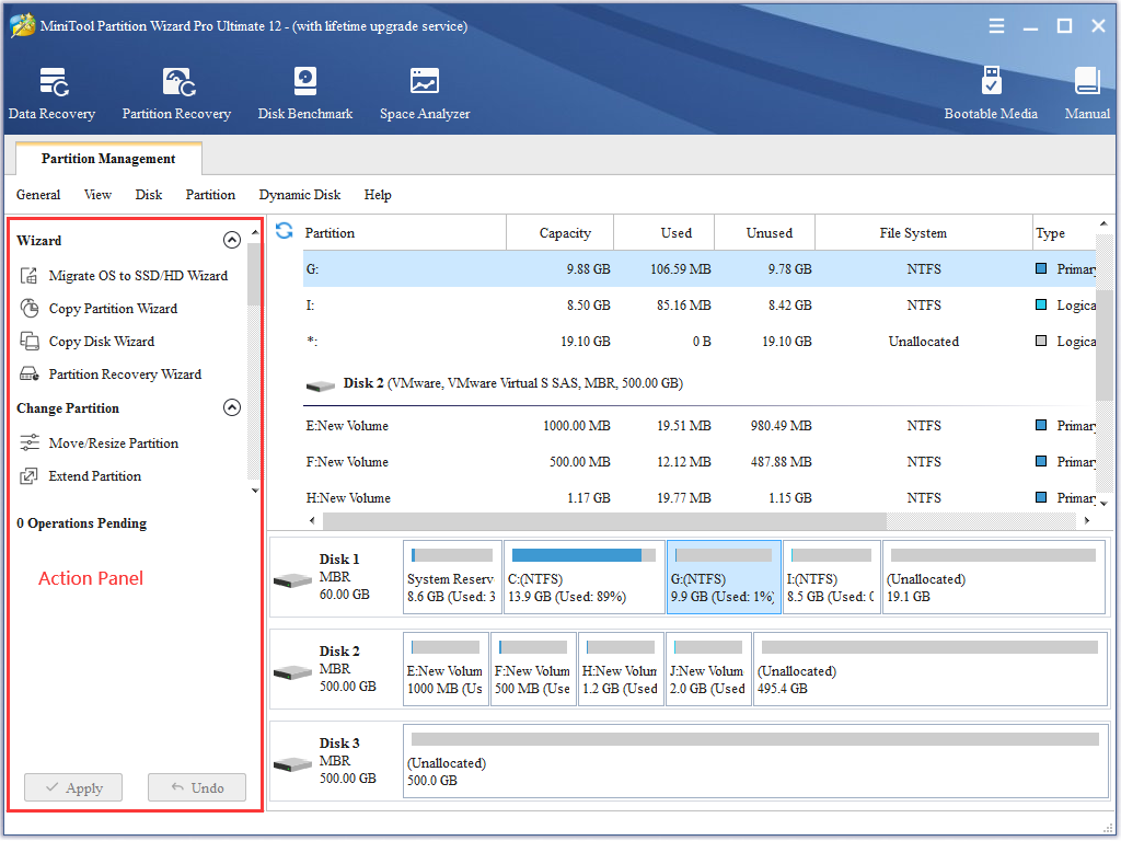 Select an Operation on Partition Manager