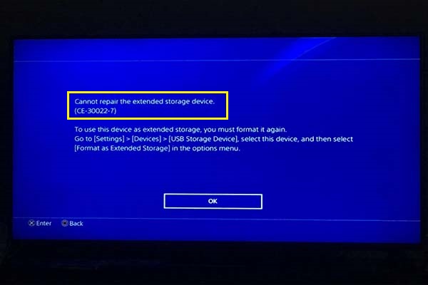 [Solución rápida] Error de almacenamiento extendido de PS4 CE-30022-7