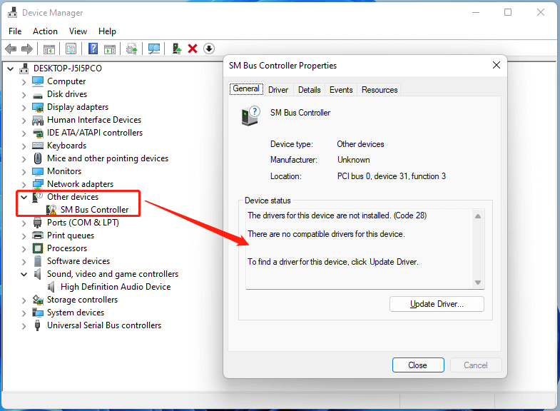 Remove Exclamation Mark on SM Bus Controller Driver Windows 11