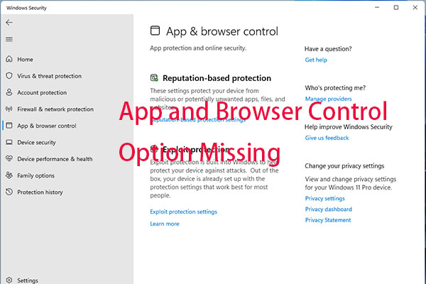 How to Fix App and Browser Control Option Missing on Windows 11