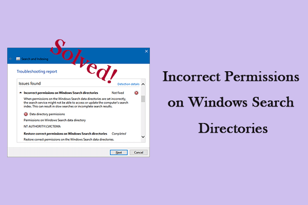 Fixed! Incorrect Permissions on Windows Search Directories